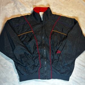 Vintage Reebok Windbreaker Jacket Black Red Colorblock Zip-Up Small